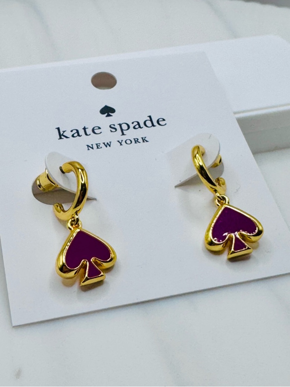 Kate Spade Gold Everyday Spades Hoop Earrings in Candied Plum NWT